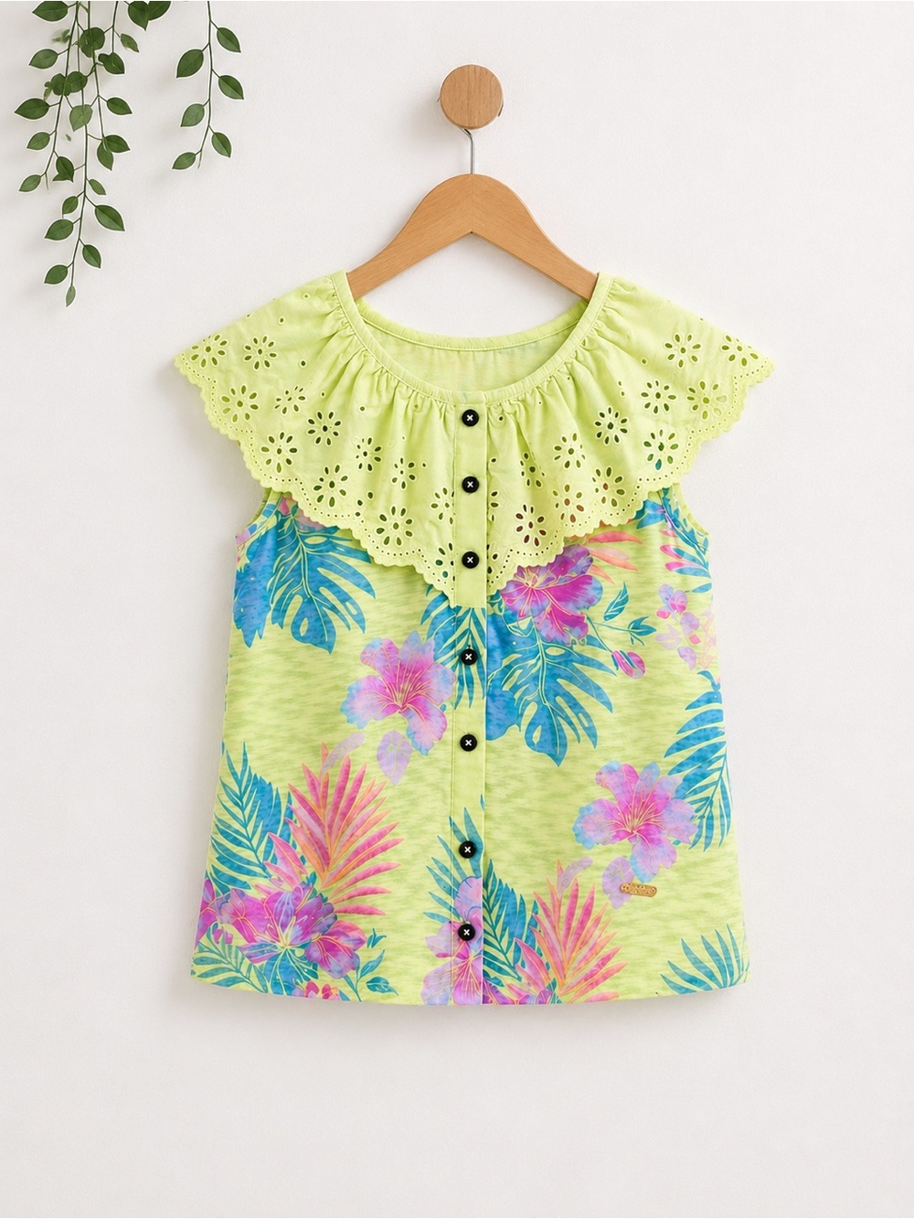 Girls Justice Size Medium 10 Neon Floral Ruffle Eyelet Top